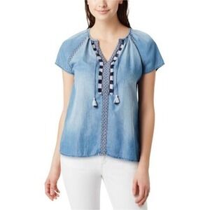 Vintage America Chambray Peasant Top XS Blue Western Boho Summer NWT